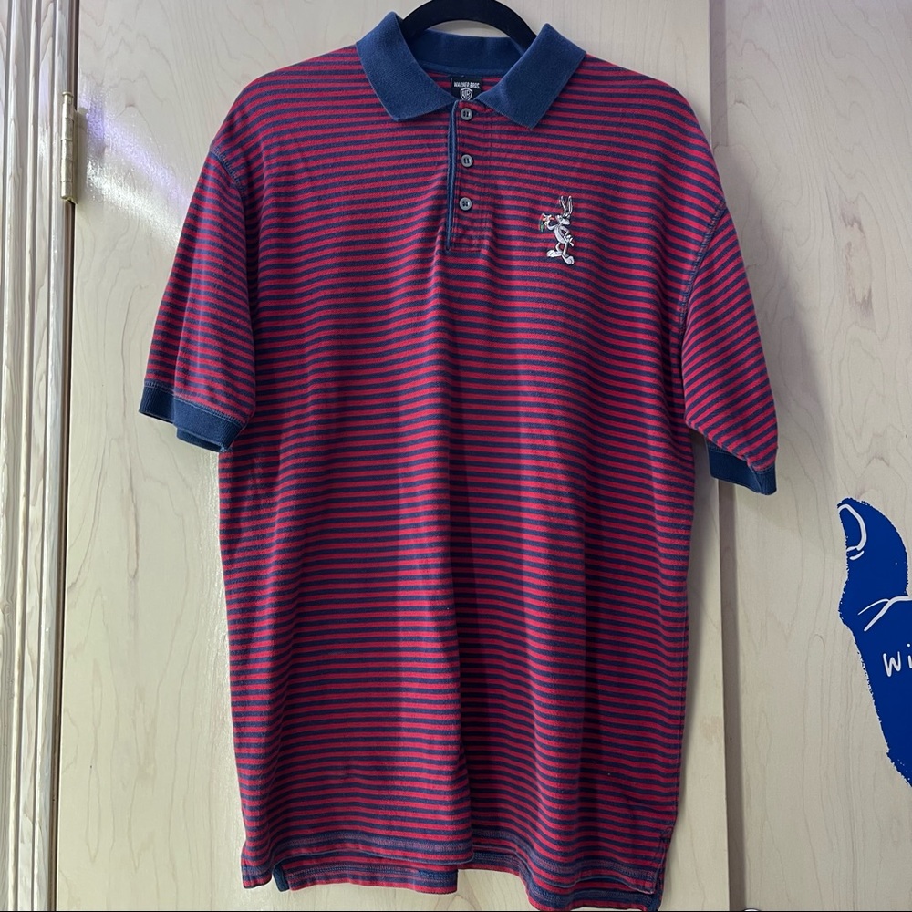 Striped Vintage Embroidered Bugs Bunny Warner Brothers Polo